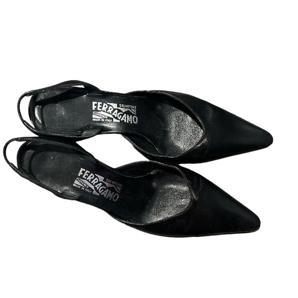 Authentic Salvatore Ferragamo black leather sling back heels sz 8 B - Picture 6 of 9